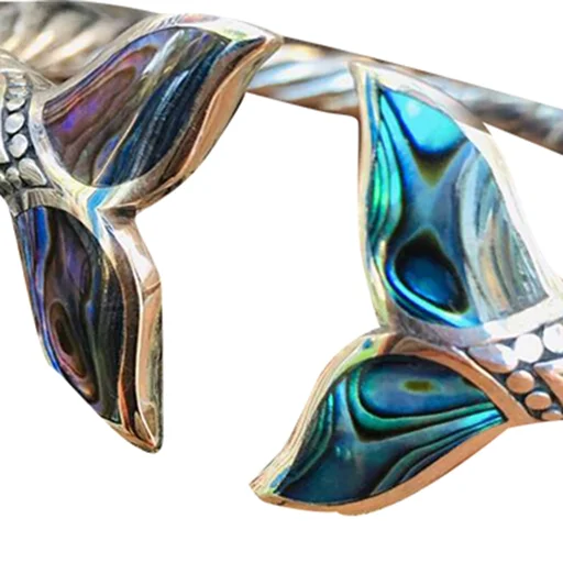Abalone Shell and Silver Mermaid Tail Bangle Bracelet